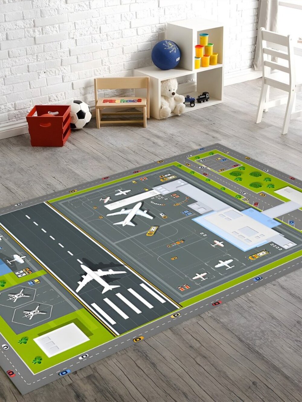 Kids Airport Runway Play Rug 47X63 Airplane Road Play Mat 120X160cm NEW